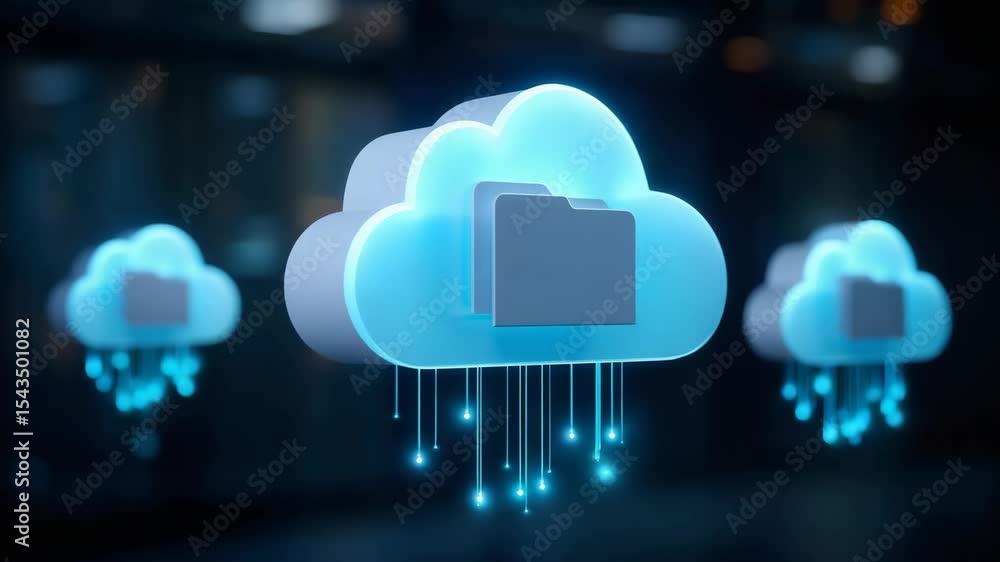 Poster cloud data storage folder with glowing digital connection lines and secure network technology for ef
