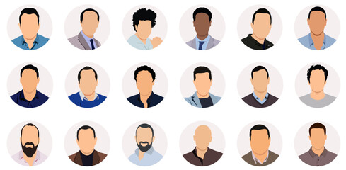 Faceless people characters male user profile avatar isolated set