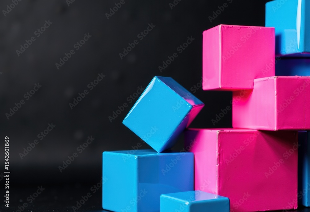 Poster colorful plastic blocks arranged in a playful composition on a dark background
