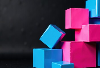 Colorful plastic blocks arranged in a playful composition on a dark background