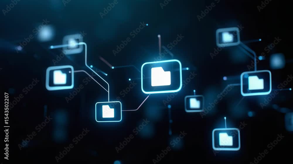 Poster cloud data storage concept featuring glowing folder icons connected digital network showcasing secur