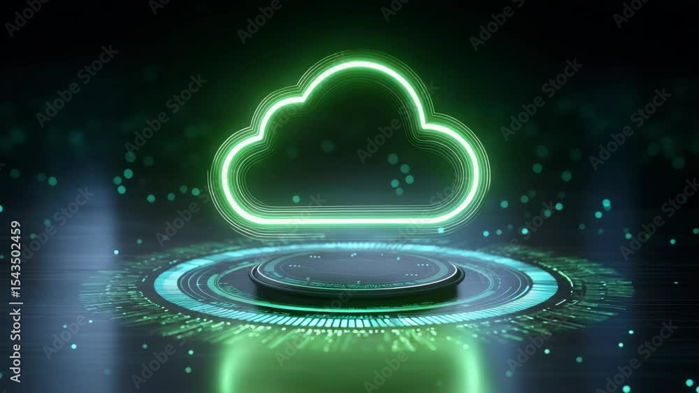 Aufkleber cloud data storage technology featuring glowing neon cloud icon and futuristic digital interface dar