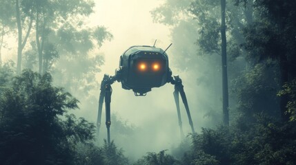 Foggy forest alien creature illustration