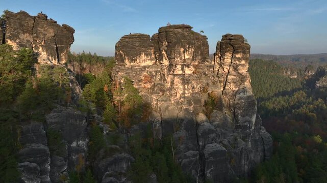 SAXON SWITZERLAND, Wehlnadel Sachsische Schweiz, Sachsen, GERMANY. Neurathen Castle, Pavilionaussicht, Ferdinandstein.