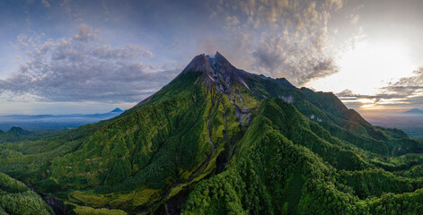 Sunrise Over Mount Merapi – Aerial View of Active Volcano, Indonesia