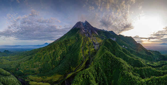 Sunrise Over Mount Merapi &ndash; Aerial View of Active Volcano, Indonesia