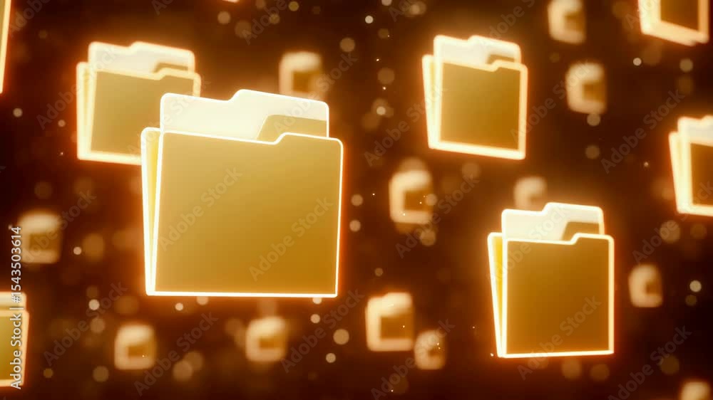 Poster digital cloud data storage folder glowing icon file concept floating in dark space with futuristic s