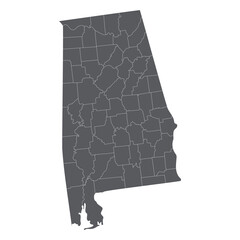Alabama with city map. Alabama state map in grey color.