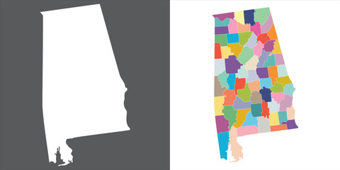 Alabama state map in set multicolor. Alabama with city map in set.