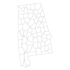 Alabama with city map. Alabama state map in white color.
