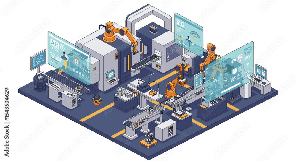 Poster futuristic automation in modern factory with augmented reality technology for advanced manufacturing