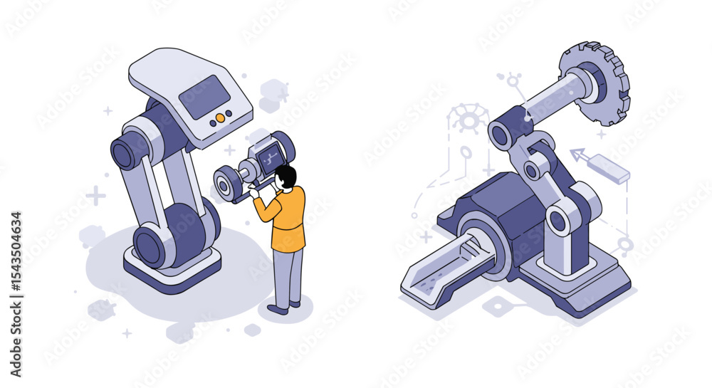 Poster innovative robotics engineering and automation technology concept isometric style vector illustratio