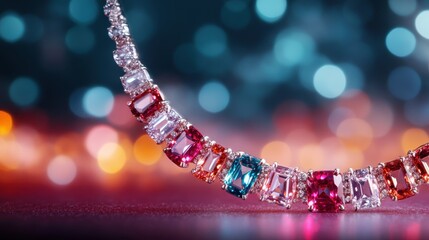 A stunning piece of jewelry sparkles in a soft-focus background, highlighting its intricate design and craftsmanship, making it an eye-catching centerpiece in any elegant setting.