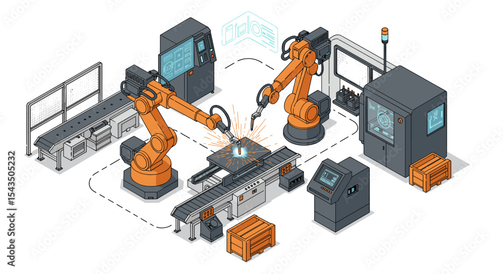 Poster automated robotics in modern manufacturing for industrial efficiency and precision engineering isome
