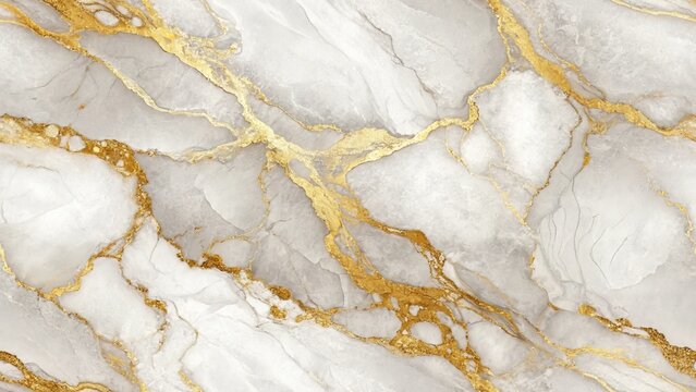 Elegant White Marble Texture with Golden Veins for Luxury Backgrounds and Designs