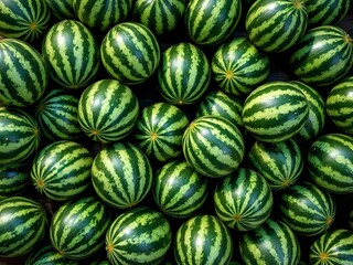 A close-up shot of a pile of watermelons.