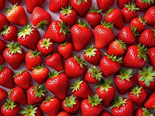 A close-up shot of a pile of fresh, ripe strawberries.
