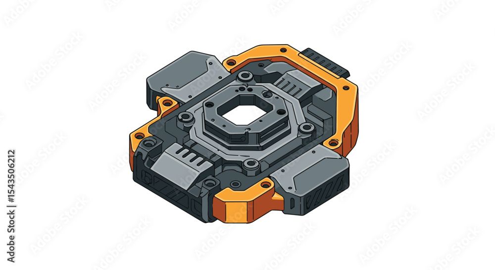Poster futuristic technological device with geometric design for conceptual art and design projects isometr