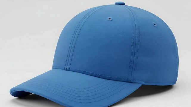 Display of multiple blue baseball caps in a row for fashion and sportswear design