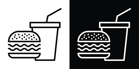 Hamburger and soft drink cup icon filled flat sign concept for web design.