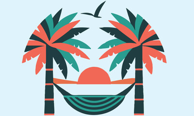 Summer beach sticker set with cute tropical elements.