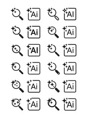  Pattern of AI Magnifying Glass Icons, featuring repeating icons of a magnifying glass with sparkle effects and the text 