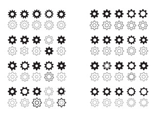 Black and White Gear Icons, comprehensive set of gear icons in black and white, featuring various styles and outlines, gear, icon, icons, gear icon, gear symbol, settings, cog, cogs, technology, mecha