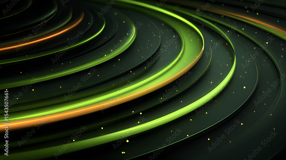 Aufkleber 3d abstract background featuring green tech layers against a dark backdrop enhanced with glowing cir