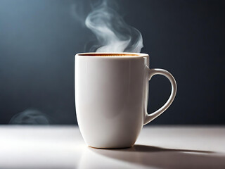 A steamy, isolated black coffee mug on a dark background, perfect for a morning caffeine fix