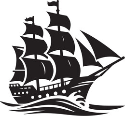 sailing ship vector silhouette logo design on white background