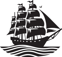 sailing ship vector silhouette logo design on white background