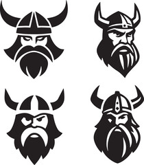 Viking Head Vector Icons, Norse Warrior Helmets, Bearded Face Designs.