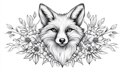 3d rendering Fox and Floral: Elegant Line Art Print AI Generative