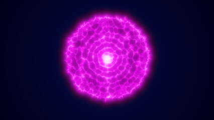 Glowing pink energy sphere with electric patterns radiating from the center on a dark background