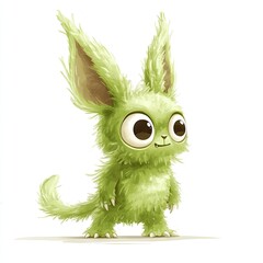 3d rendering Cute Green Furry Creature: Digital Art Illustration AI Generative