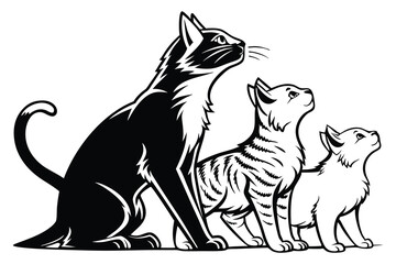 Diverse feline breeds stand together showcasing their unique coats and markings a captivating display of cat diversity perfect for pet lovers and animal enthusiasts, silhouette