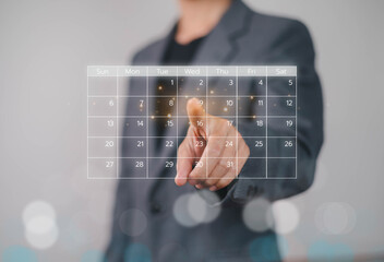  Business people use work schedules in business as a technological plan and project for proper...