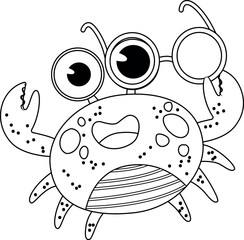 Coloring page with a crab holding glasses