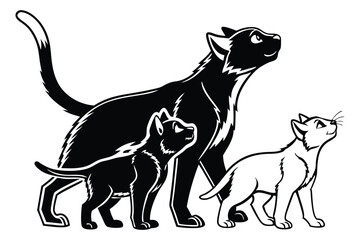 Adorable Group of Diverse Cat Breeds Standing Together in a Friendly Pose Showing Various Feline Personalities and Coats, silhouette