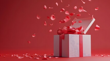 Gift Box Opens Rose Petals.