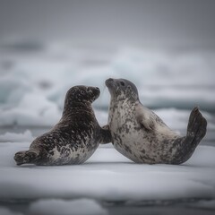 Obraz premium Two seals on ice