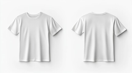 Simple white t-shirt mockup shown front and back, perfect for fashion mockups or textile product presentations.