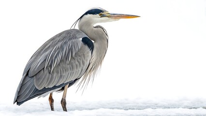 Fototapeta premium Grey heron ardea cinerea isolated on a white background. AI GENERATED