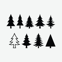 Perfect for Christmas, pine tree icons, and winter vector art on a white background.