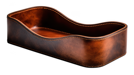 Brown leather desk tray organizer isolated on transparent background