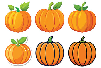 Halloween Pumpkins Different Faces Set on a transparent background.