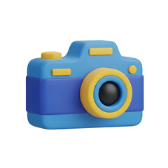 3D Render Of Blue And Yellow Stylized Camera Against Transparent Background