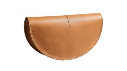 Light brown leather half moon shaped pouch isolated on transparent background