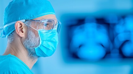 Surgeon reviewing medical images in operating room