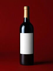 Obraz premium A full, isolated red wine bottle with a blank label stands ready for celebration